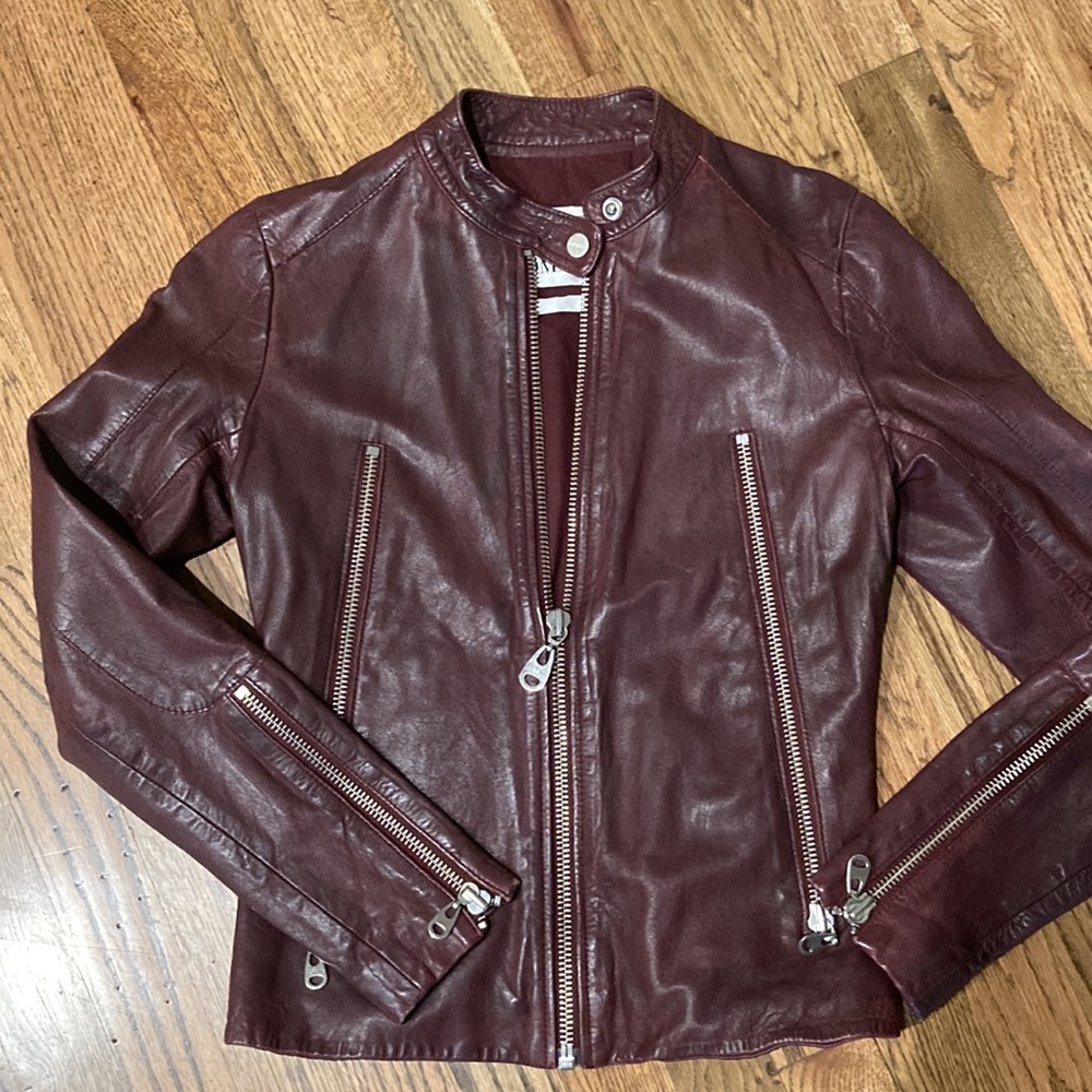 DOMA Biker Real Lamb Nappa Leather Jacket XS - Burgundy/Oxblood